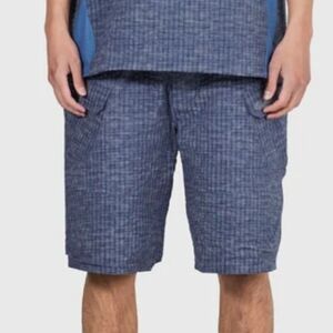 Pleasures Mens Shorts Blue Oval Tactical Cargo Shorts Check Pattern Size Medium